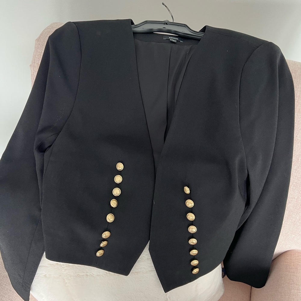 Black Cropped Blazer with Gold Button details from Express